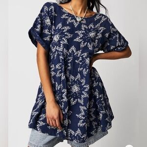 Free People Blue and White Babydoll Dress